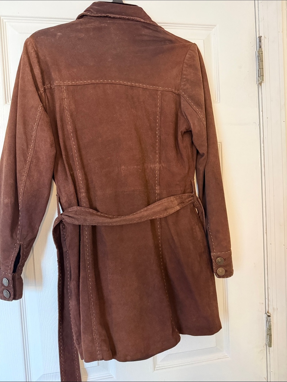 Vintage Lilly Pulitzer Brown Lamb Suede Belted Safari Jacket Coat Small - Picture 8 of 13